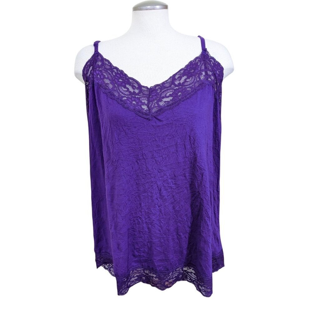 Womens Y2K 2000s Lace Trim Cami Tank Top Purple Stretch Plus 4X Retro Straps